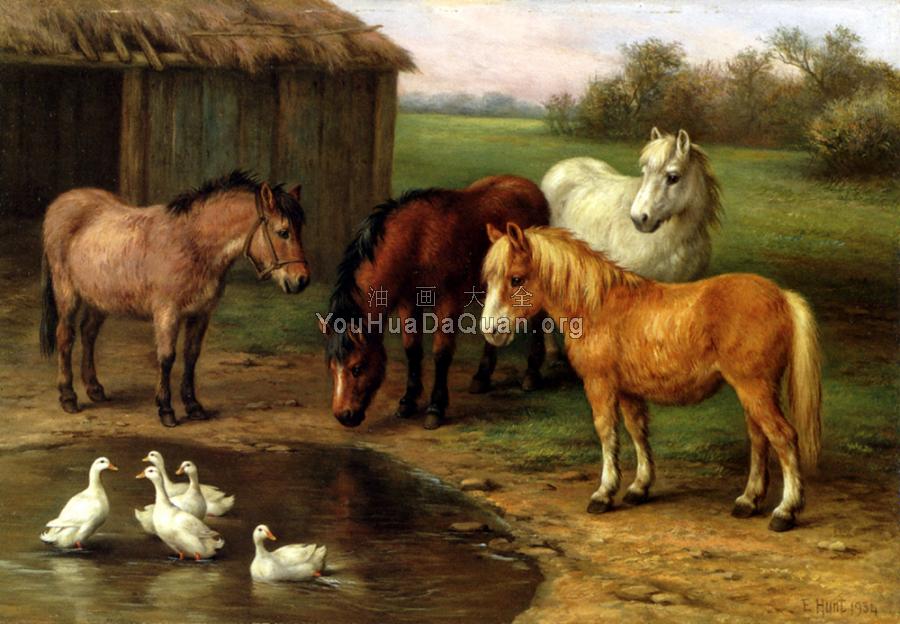 Ponies By A Pond - 埃德加·亨特